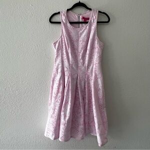 NWOT‎ Betsey Johnson Pink White A Line Striped Dress Lace Overlay Women’s Size 8